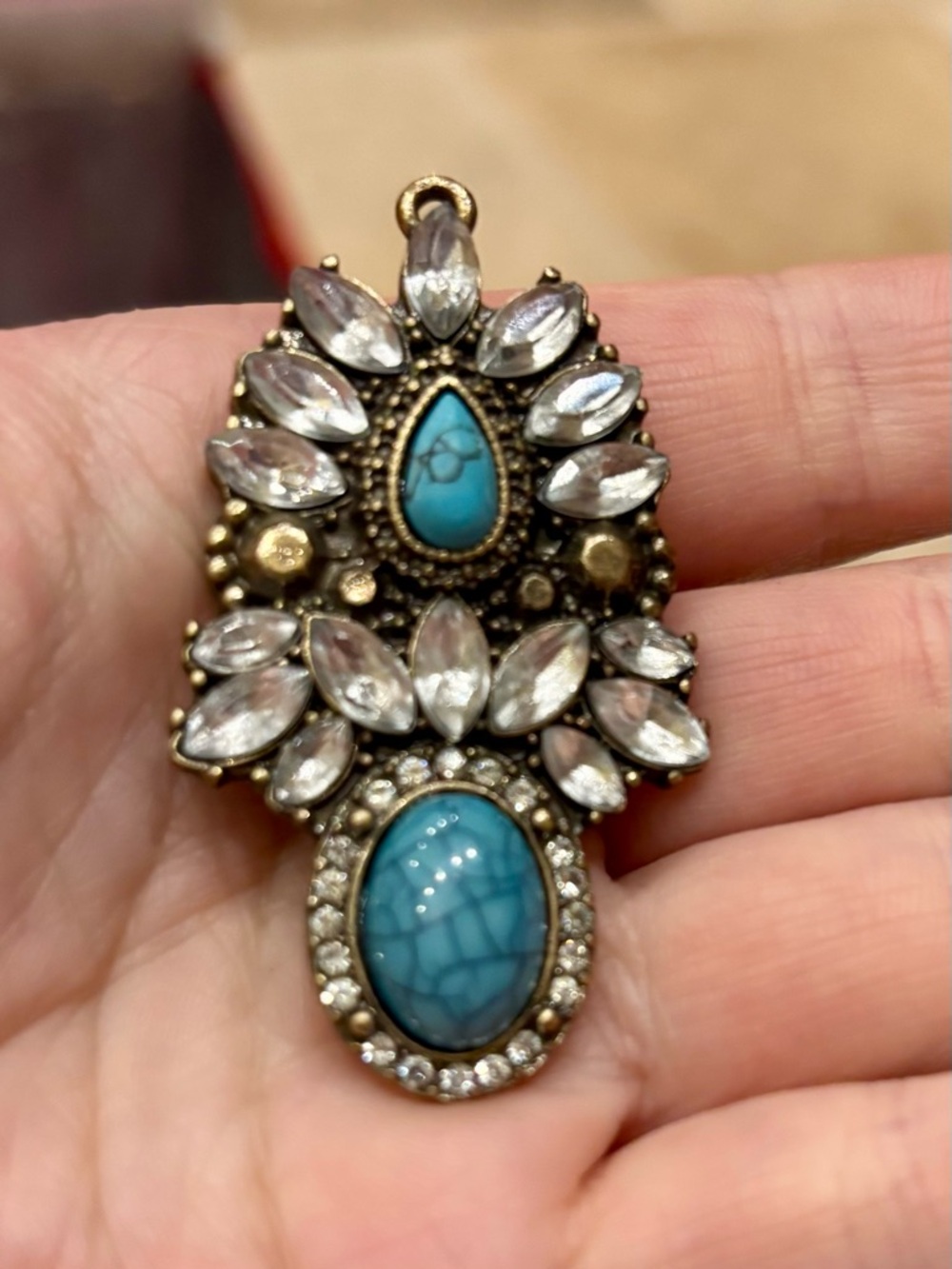 Turquoise and Crystal Teardrop Statement Pendant Necklace